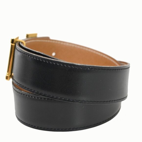 HERMES H Logo Constance Reversible Buckle Belt #65 Leather ▢C Black main image 13